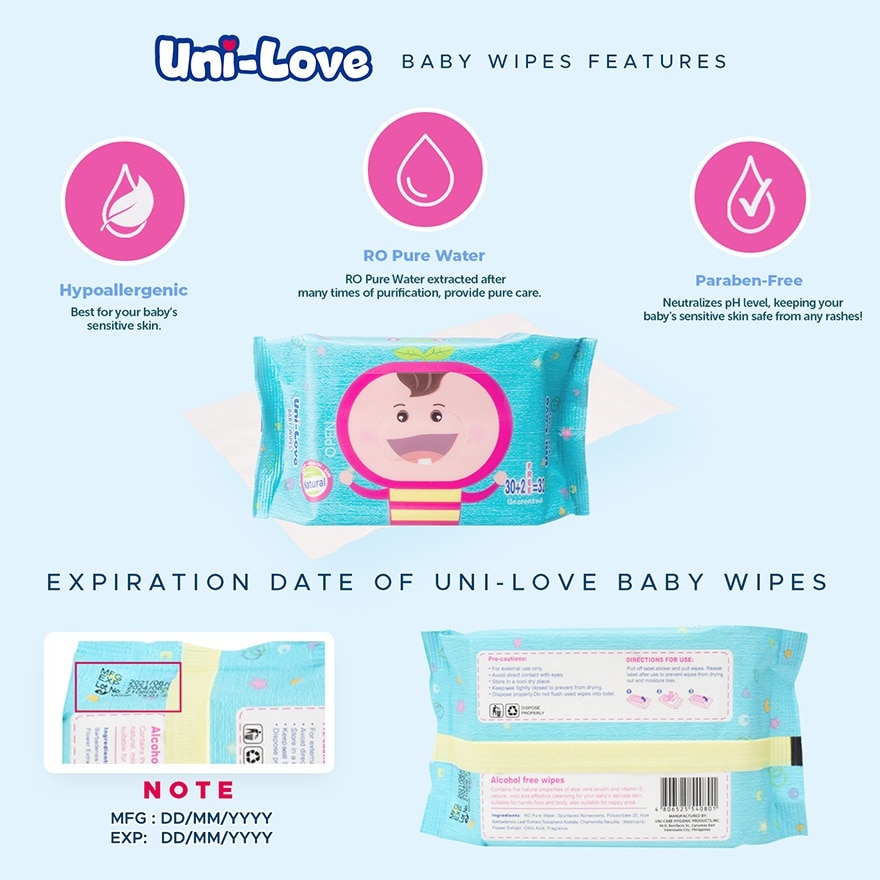 Uni-Love Unscented Baby Wipes 32's