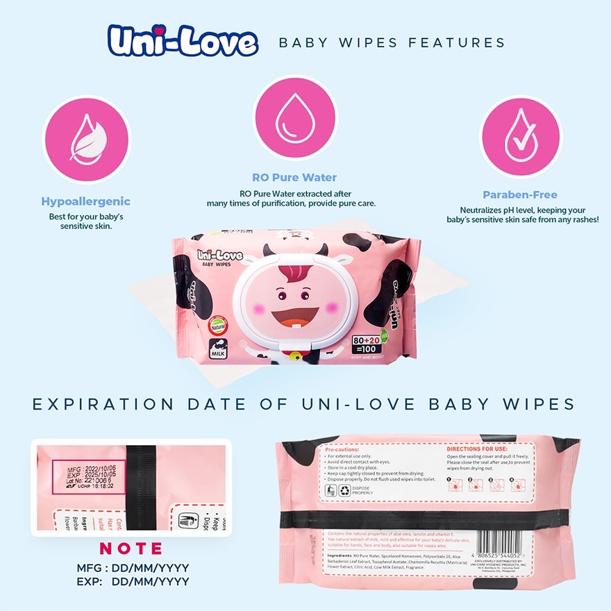 Uni-Love Milk Baby Wipes 100's