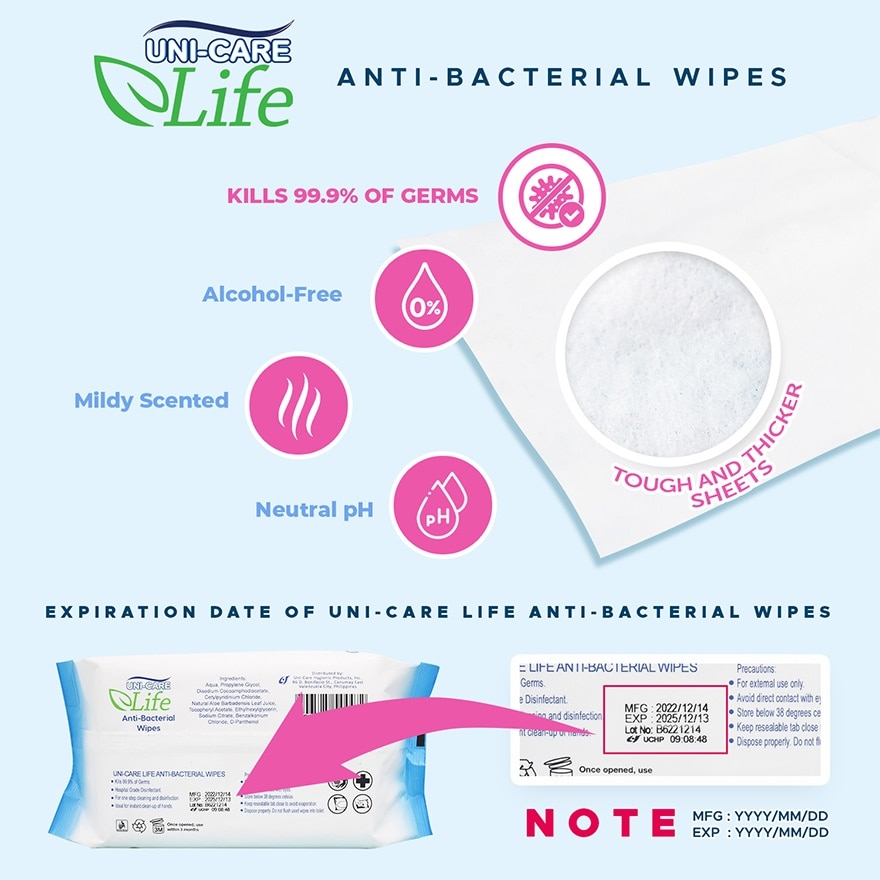 UNI-CARE Life Anti-Bacterial Wipes 90's