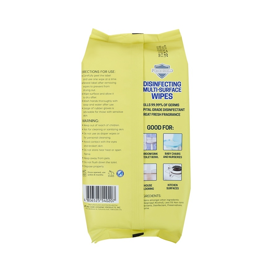Force Shield Lemon Disinfecting Wipes 50's