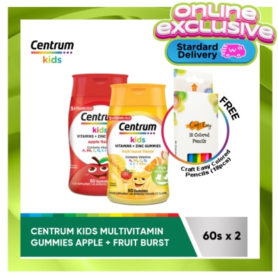 CENTRUM Centrum Kids Gummies Fruit Burst 60s & Apple 60s w/ FREE Colored Pencils