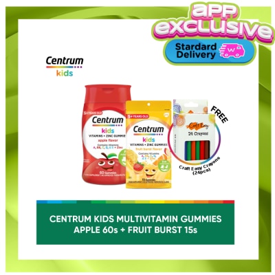 CENTRUM CENTRUM Centrum Kids Gummies Fruit Burst 15s & Apple 60s w/ FREE Crayons (Available in Standard Home Delivery Only)