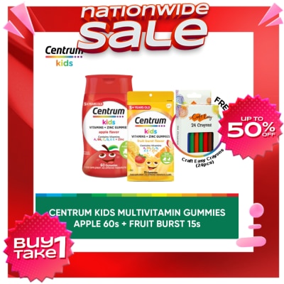 CENTRUM Centrum Kids Gummies Fruit Burst 15s & Apple 60s w/ FREE Crayons