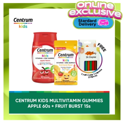 CENTRUM Centrum Kids Gummies Fruit Burst 15s & Apple 60s w/ FREE Crayons