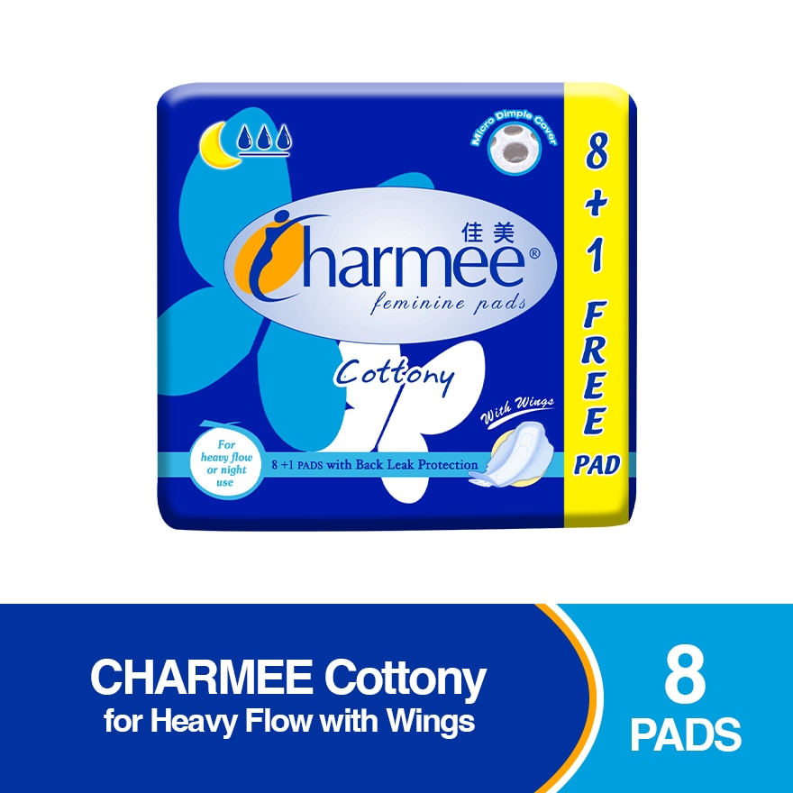 Feminine Pads Cottony for Heavy Flow 8 + 1s With Wings