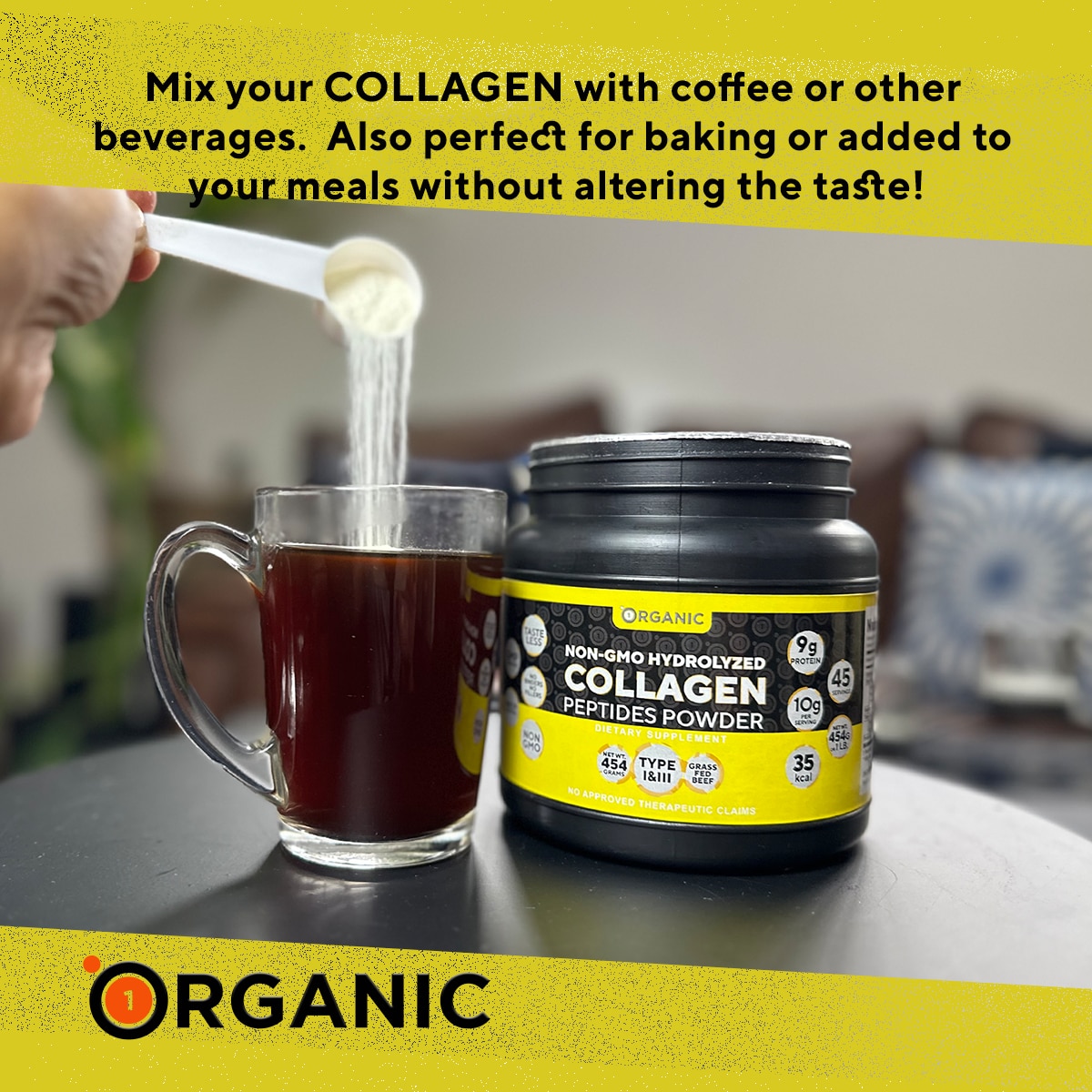 1Organic Collagen Peptides Powder 454 Grams Jar image