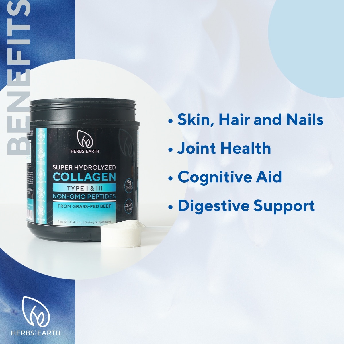 Collagen Powder Super Hydrolyzed Types I&III 454G Jar USA MADE Herbs of the Earth image
