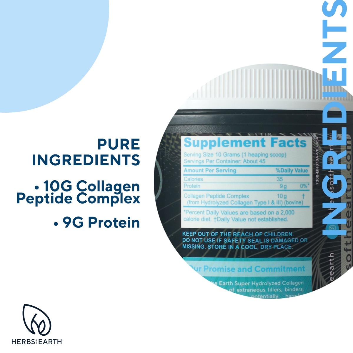 Collagen Powder Super Hydrolyzed Types I&III 454G Jar USA MADE Herbs of the Earth image