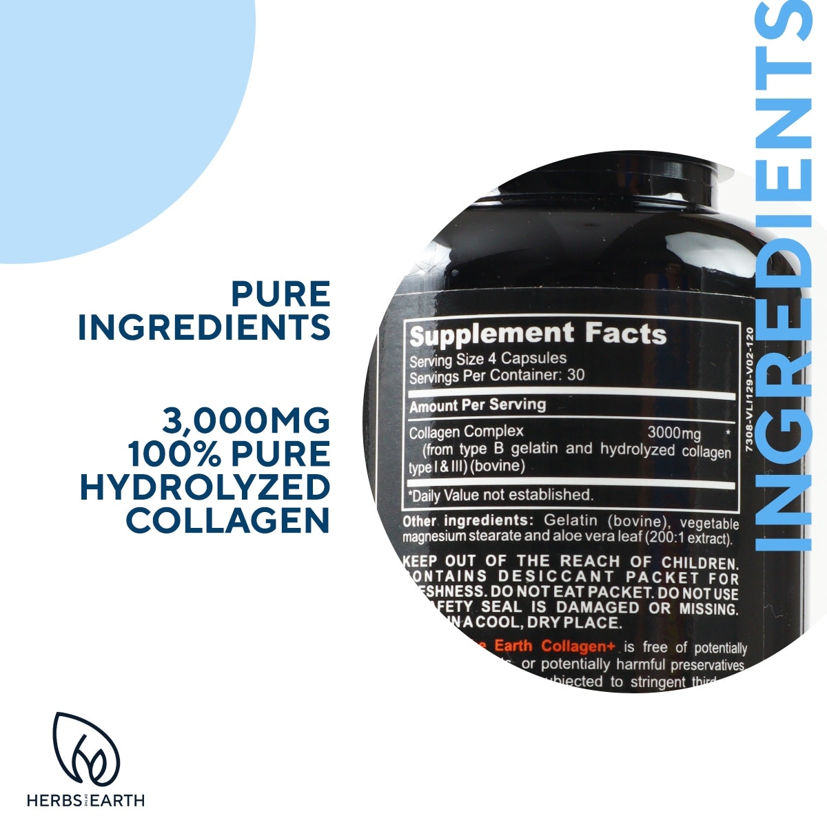 Collagen Nano Peptides Types I&III 750MG 30 Caps USA MADE Herbs of the Earth image