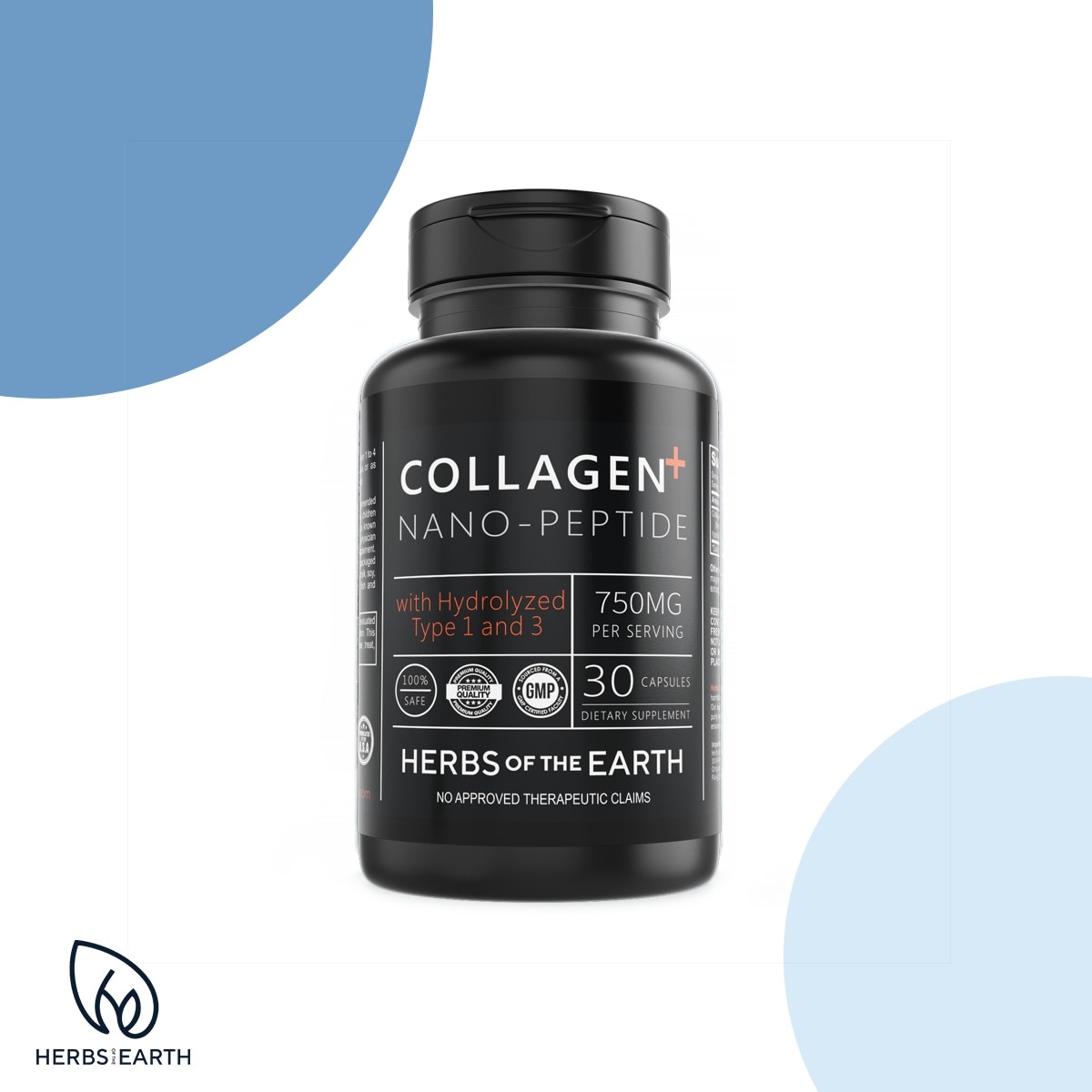 Collagen Nano Peptides Types I&III 750MG 30 Caps USA MADE Herbs of the Earth image