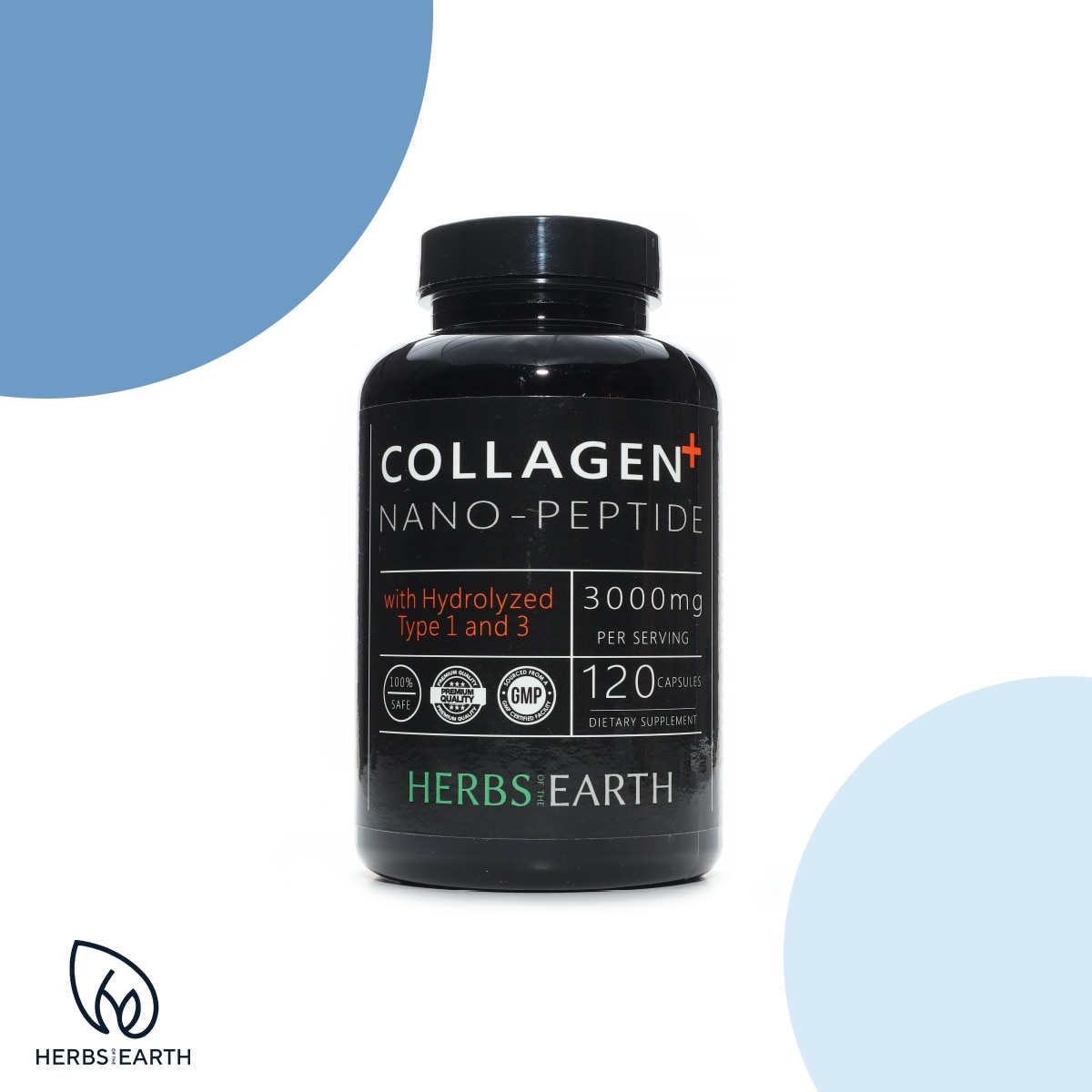 Collagen Nano Peptides Types I&III 3000MG 120 Caps USA MADE Herbs of the Earth image