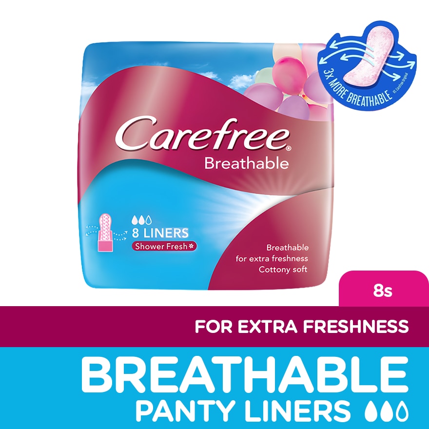 Carefree Breathable Panty Liners Flats 8s - Feminine Care, Odor Control, Absorb Discharge image