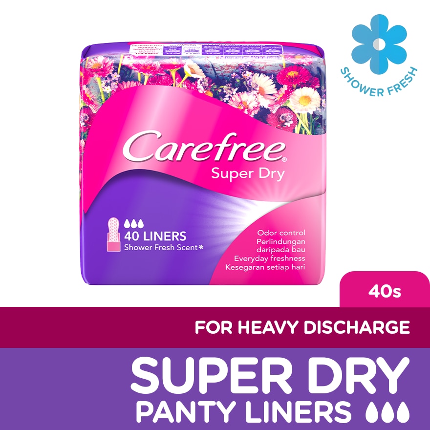 Carefree Super Dry Panty Liners 40s Feminine Care, Odor Control, Absorb Discharge image