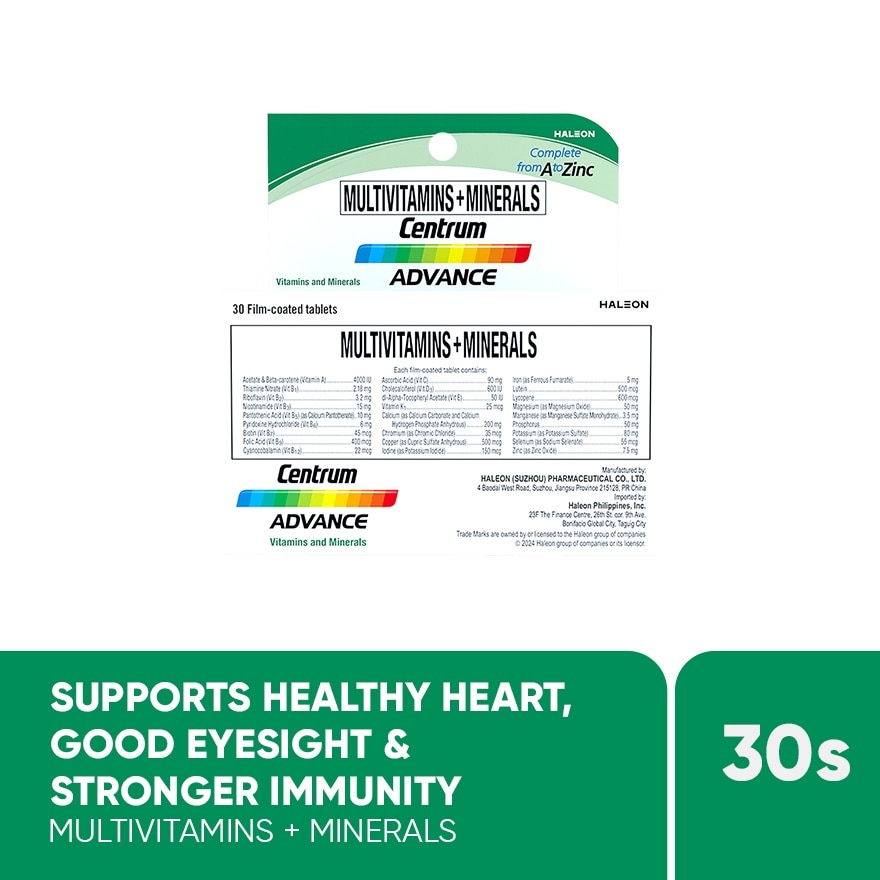 Centrum Advance Multivitamins + Minerals 30 Tablets Bottle