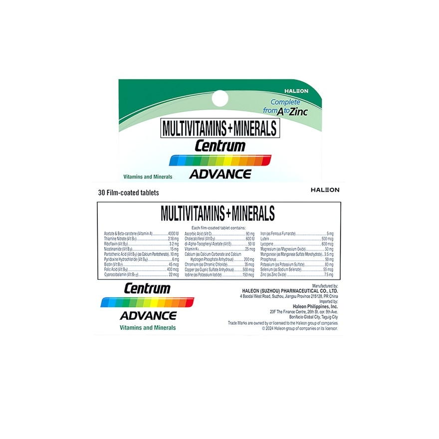 Centrum Advance Multivitamins + Minerals 30 Tablets Bottle