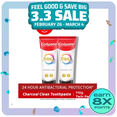 COLGATE Total Charcoal Deep Clean Whole Mouth Health Toothpaste 80g Twin Pack