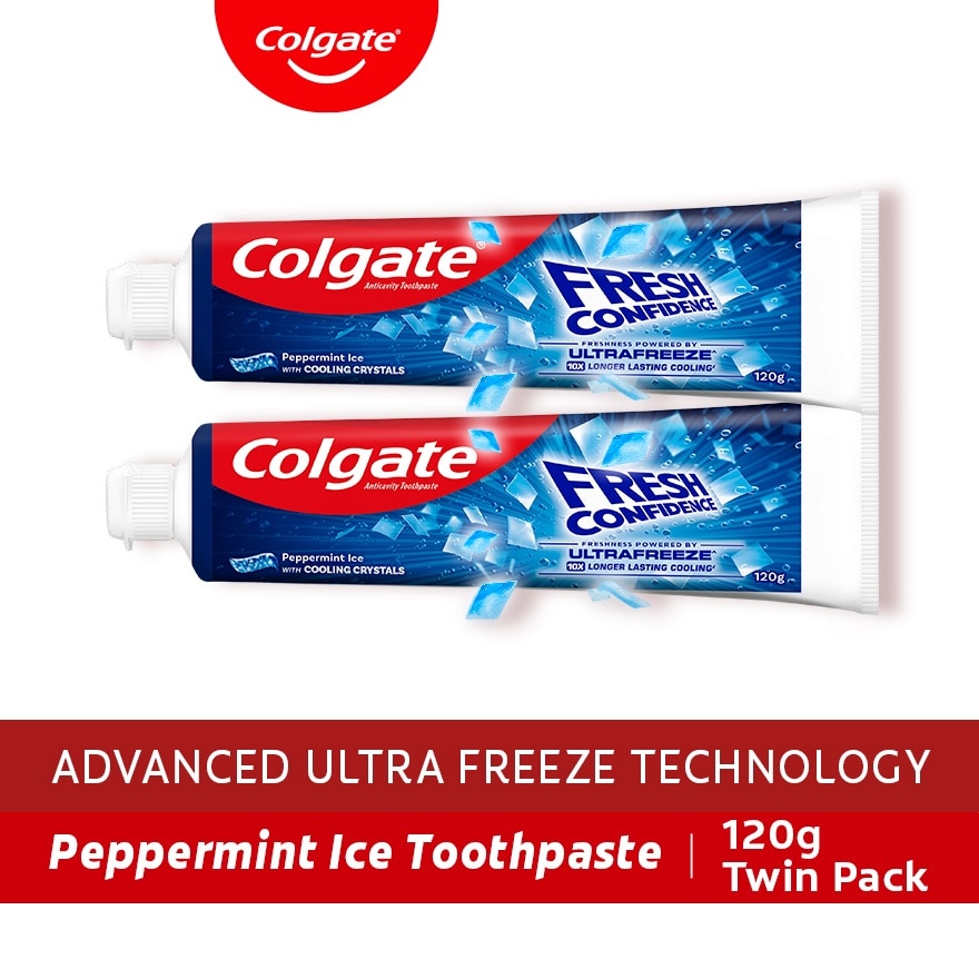 Colgate Fresh Confidence Cooling Crystals Peppermint Ice Toothpaste 120g Twin Pack