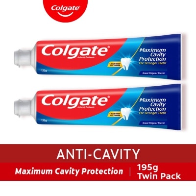 COLGATE Maximum Cavity Protection Great Regular Flavor Anti-Cavity Family Toothpaste 195g Twin Pack