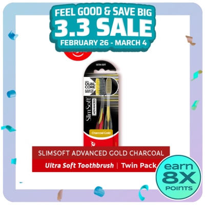 COLGATE SlimSoft Advanced Gold Charcoal Ultra Soft Toothbrush Twin Pack