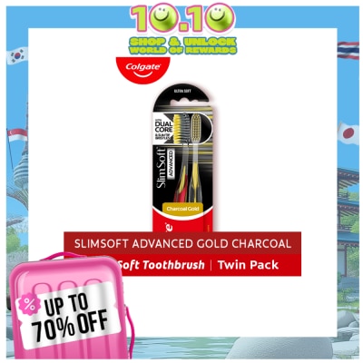 COLGATE SlimSoft Advanced Gold Charcoal Ultra Soft Toothbrush Twin Pack