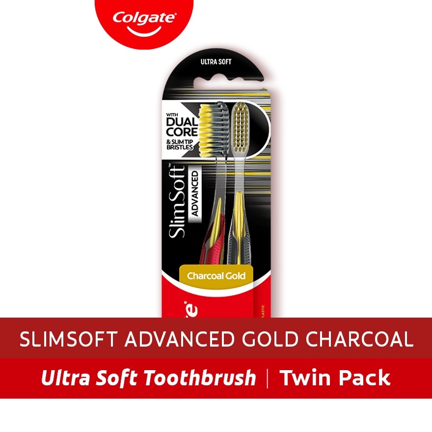 SlimSoft Advanced Gold Charcoal Ultra Soft Toothbrush Twin Pack