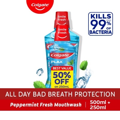 COLGATE - Colgate Plax Peppermint Fresh Mouthwash 500mL + Colgate Plax Mouthwash 250mL Value Pack