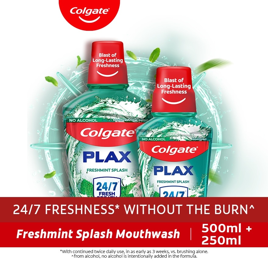 Colgate Plax Freshmint Splash Mouthwash 500mL + Colgate Plax Mouthwash 250mL Value Pack image