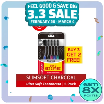 COLGATE Slim Soft Charcoal Toothbrush 3+2 Super Saver Pack