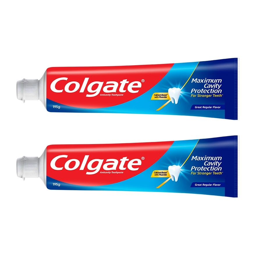Colgate Maximum Cavity Protection Great Regular Flavor Anti-Cavity Family Toothpaste 195g Twin Pack