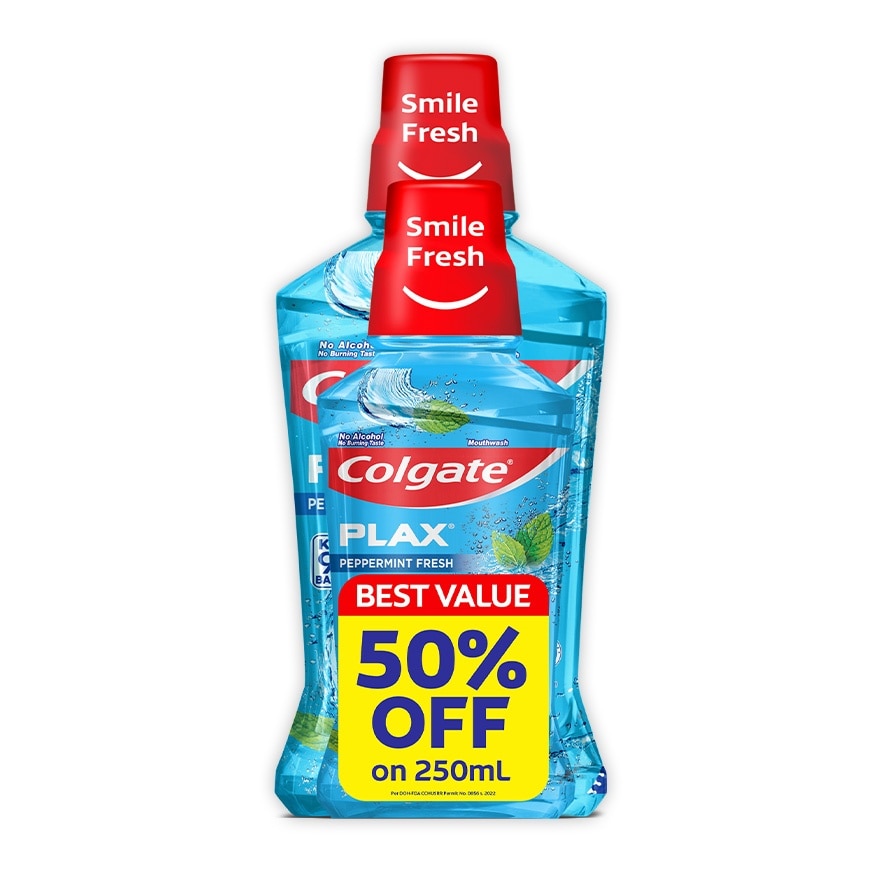 Colgate Plax Peppermint Fresh Mouthwash 500mL + Colgate Plax Mouthwash 250mL Value Pack