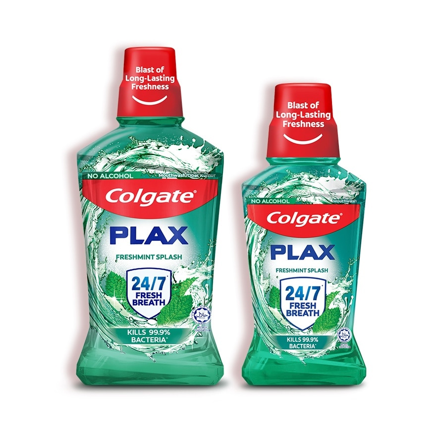 Colgate Plax Freshmint Splash Mouthwash 500mL + Colgate Plax Mouthwash 250mL Value Pack image