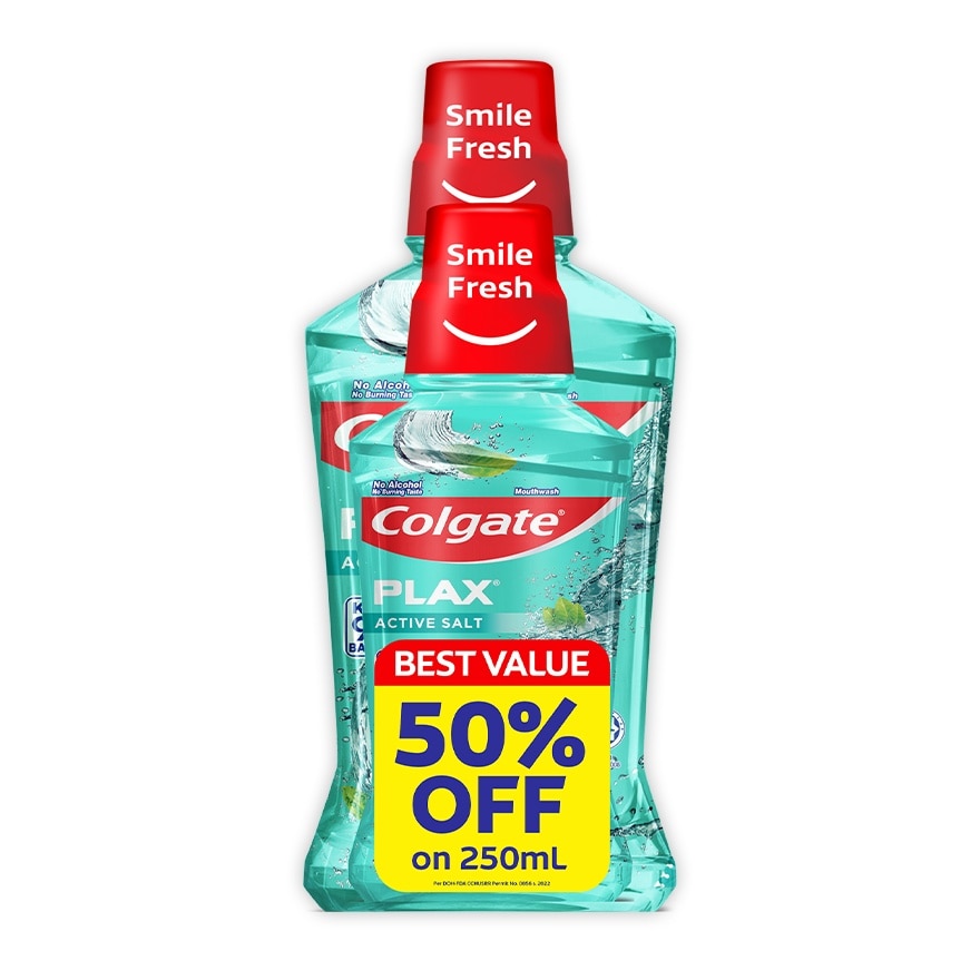 Colgate Plax Active Salt Mouthwash 500mL + Colgate Plax Mouthwash 250mL Value Pack image