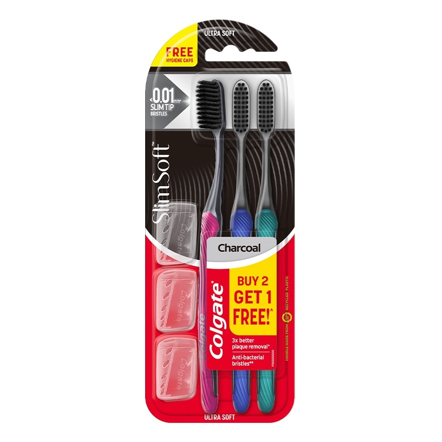 Colgate SlimSoft Charcoal Toothbrush Pack of 3 image