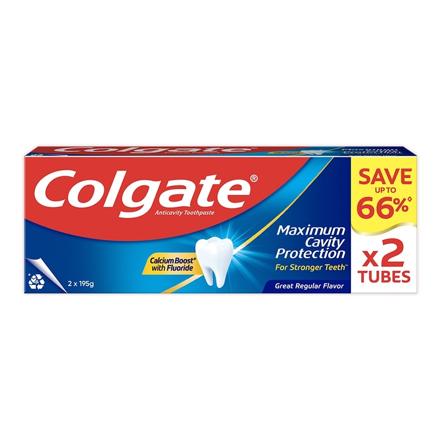 Colgate Maximum Cavity Protection Great Regular Flavor Anti-Cavity Family Toothpaste 195g Twin Pack