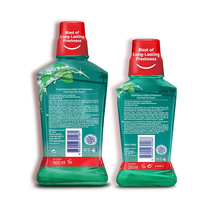 Colgate Plax Freshmint Splash Mouthwash 500mL + Colgate Plax Mouthwash 250mL Value Pack image