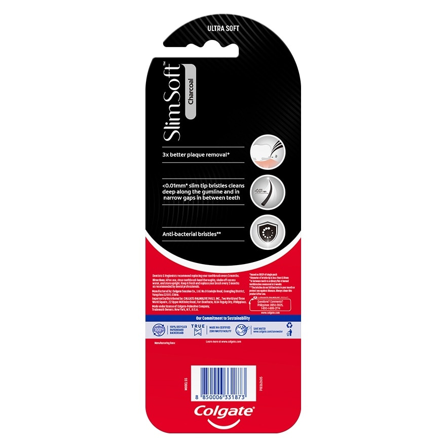 Colgate SlimSoft Charcoal Toothbrush Pack of 3 image
