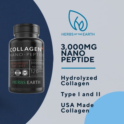 HERBS OF THE EARTH Collagen Nano Peptides Types I&III 3000MG 120 Caps USA MADE Herbs of the Earth image