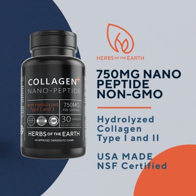 HERBS OF THE EARTH Collagen Nano Peptides Types I&III 750MG 30 Caps USA MADE Herbs of the Earth image