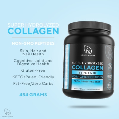 HERBS OF THE EARTH Collagen Powder Super Hydrolyzed Types I&III 454G Jar USA MADE Herbs of the Earth image