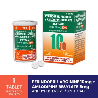 COVERAM - Coveram Perindopril arginine 10mg + Amlodipine 10mg 1 Tablet [Prescription Required] image