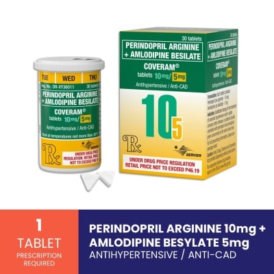 COVERAM - Coveram Perindopril arginine 10mg + Amlodipine 5mg 1 Tablet [Prescription Required] image