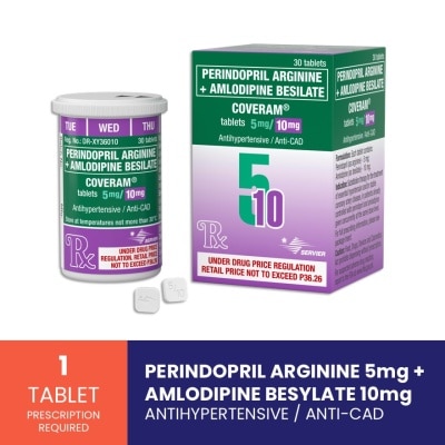 COVERAM - Coveram Perindopril arginine 5mg + Amlodipine 10mg 1 Tablet [Prescription Required] image