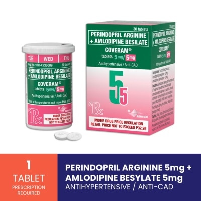 COVERAM - Coveram Perindopril arginine 5mg + Amlodipine 5mg 1 Tablet [Prescription Required] image