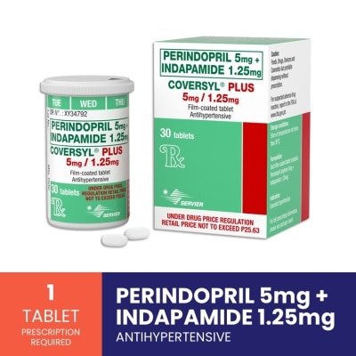 COVERSYL - COVERSYL Coversyl Perindopril 5mg+ Indapamide 1.25mg Sold Per Piece [Prescription Required] image