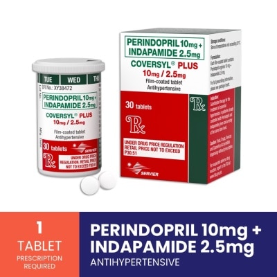 COVERSYL - COVERSYL Perindopril Arginine + Indapamide 10mg/2.5mg Sold Per Piece [Prescription Required] image