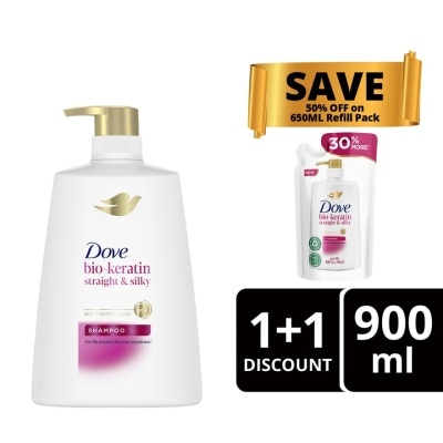 DOVE DOVE Keratin Tri Silk Serum Shampoo Straight And Silky For Frizzy Hair 900ml Plus 650ml