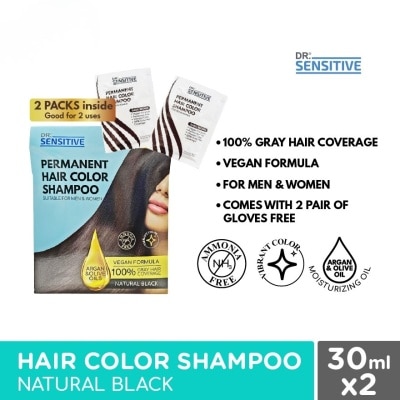DR SENSITIVE DR SENSITIVE Permanent Hair Color Shampoo Natural Black 30ml 2Pack