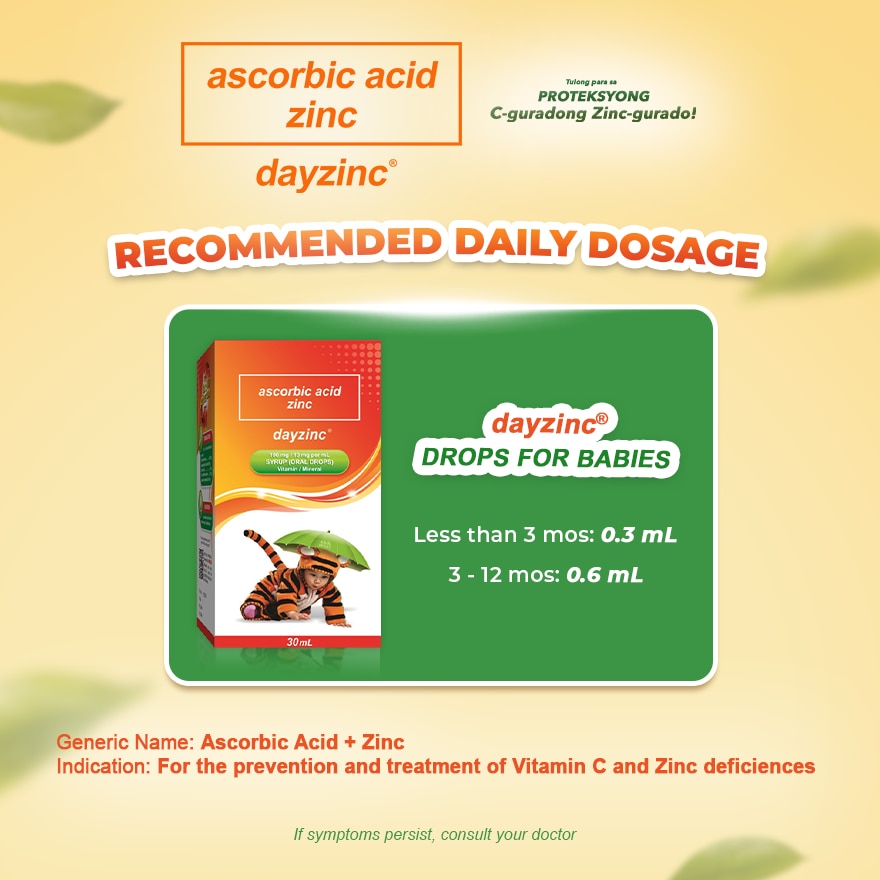 Ascorbic acid + Zinc (Dayzinc) 100 mg/10 mg Oral Drops Syrup