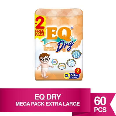 EQ Dry Disposable Baby Diapers Xlarge 60's
