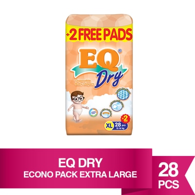 EQ Dry Disposable Baby Diapers XL 28s + 2